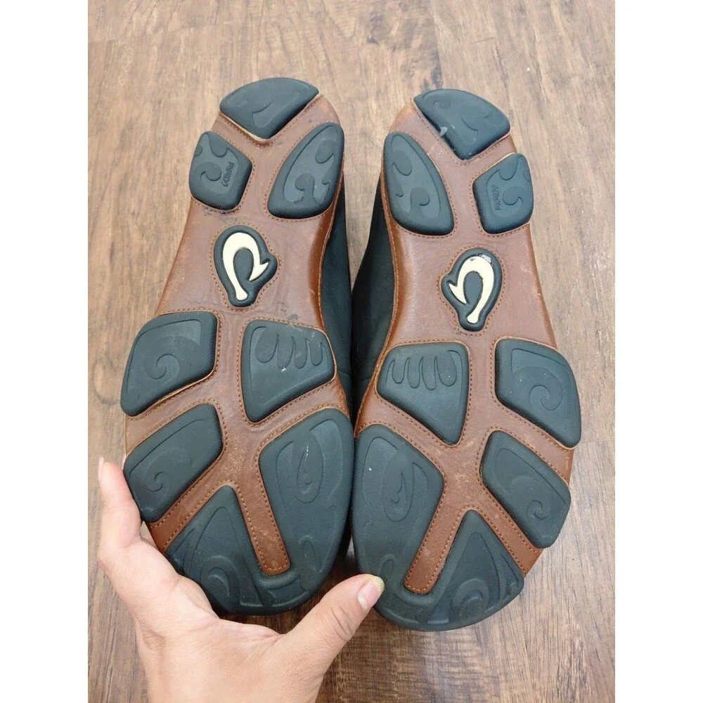 OluKai Moloa Black Leather Casual Slip On Loafers Size 10